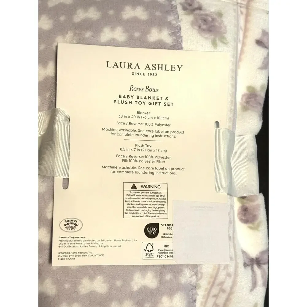 Laura Ashley Baby Blanket Plush Toy Bunny Rabbit Bows Gift Set Lovey Lavender